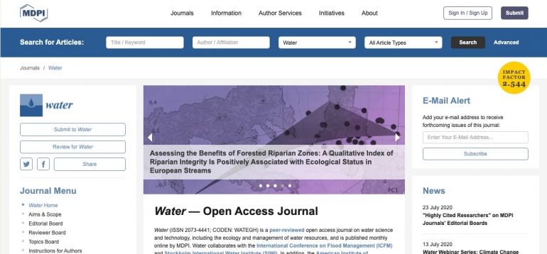 Jurnal water terbitan MDPI khusus membahas air. Sumber: https://www.mdpi.com/journal/water