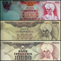 Uang kertas Diponegoro yang juga batal beredar (Foto: Oeang Noesantara/atas; Katalog Uang Kertas Indonesia /tengah dan bawah)