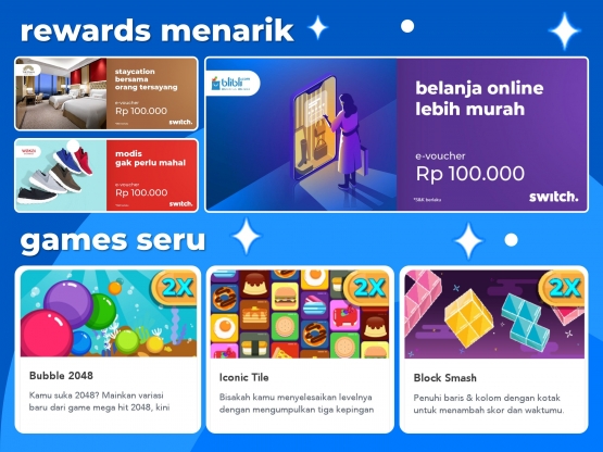 Banyak hadiah dan games seru di switch. | Grafik: switch. | Desain: olah pribadi.