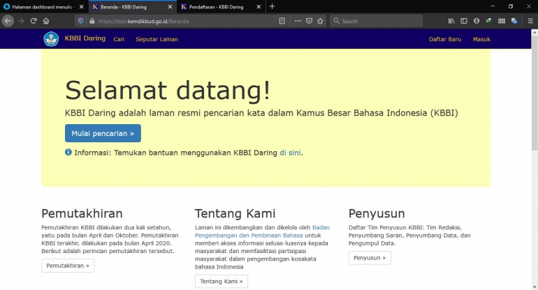 Penampakan beranda KBBI Daring/tangkapan layar pribadi