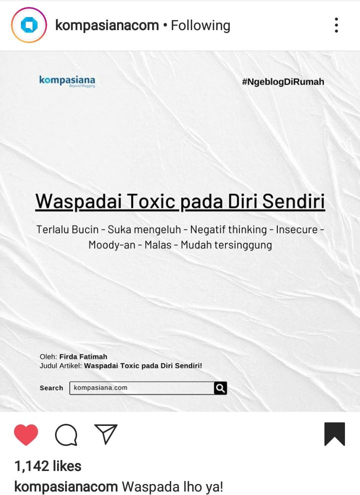 Tangkapan layar salah satu feed IG Kompasiana