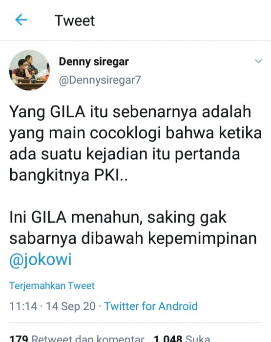 Schreenshot twitter Denny Siregar