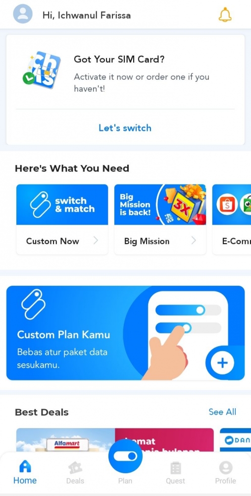 Sreenshoot tampilan home/beranda aplikasi switch (dok pri).