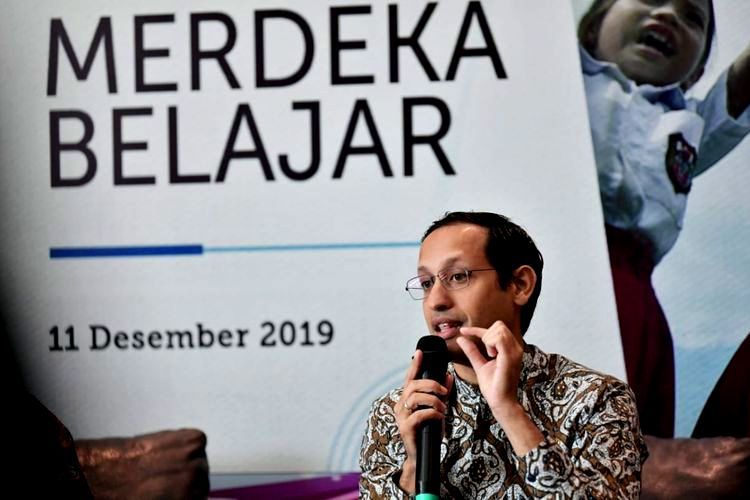 Menteri Pendidikan dan Kebudayaan, Nadiem Makariem dalam peluncuran Empat Pokok Kebijakan Pendidikan. DOK. KEMENDIKBUD.