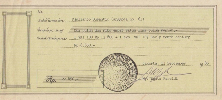 Kuitansi pembelian buku pada 1986 (koleksi pribadi)