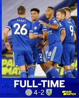 Kemenangan 4-2 antar Leicester ke puncak klasemen (sumber: Instagram.com/lcfc)