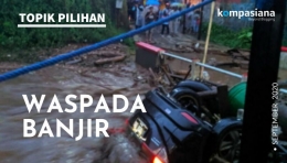 Banjir bandang melanda Kampung Cibuntu, Desa Pasawahan, Kecamatan Cicurug, Kabupaten Sukabumi, Jawa Barat, Senin (21/9/2020) sore. (Ilustrasi diolah dari foto DOKUMENTASI HUMAS BNPB)
