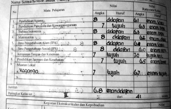 Rapor penulis sewaktu SD tahun 2002 dengan Kurikulum 1994. Dok. Ozy V. Alandika