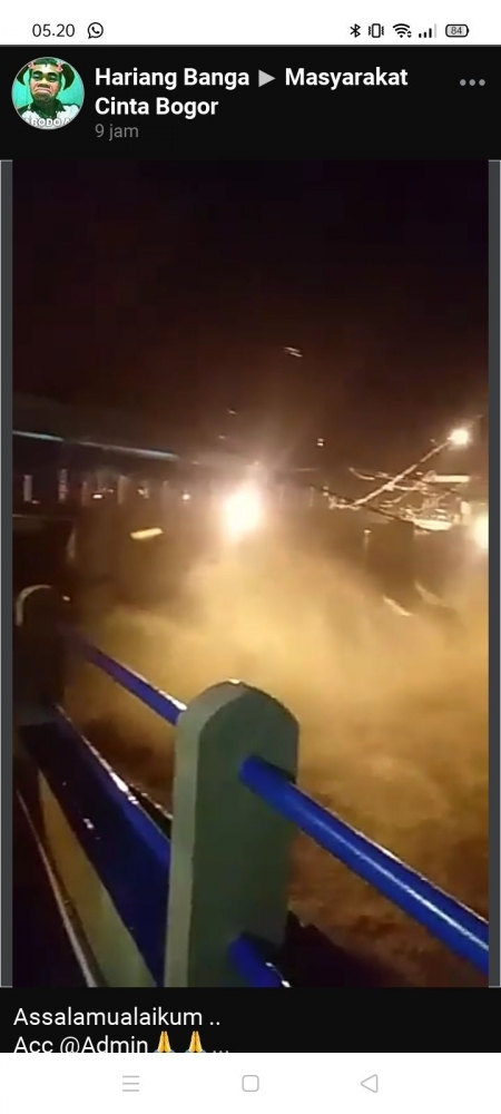 Tangkapan layar dari Grup FB Masyarakat Cinta Bogor (MCB), suasana pintu air Katulampa (dokumen pribadi)
