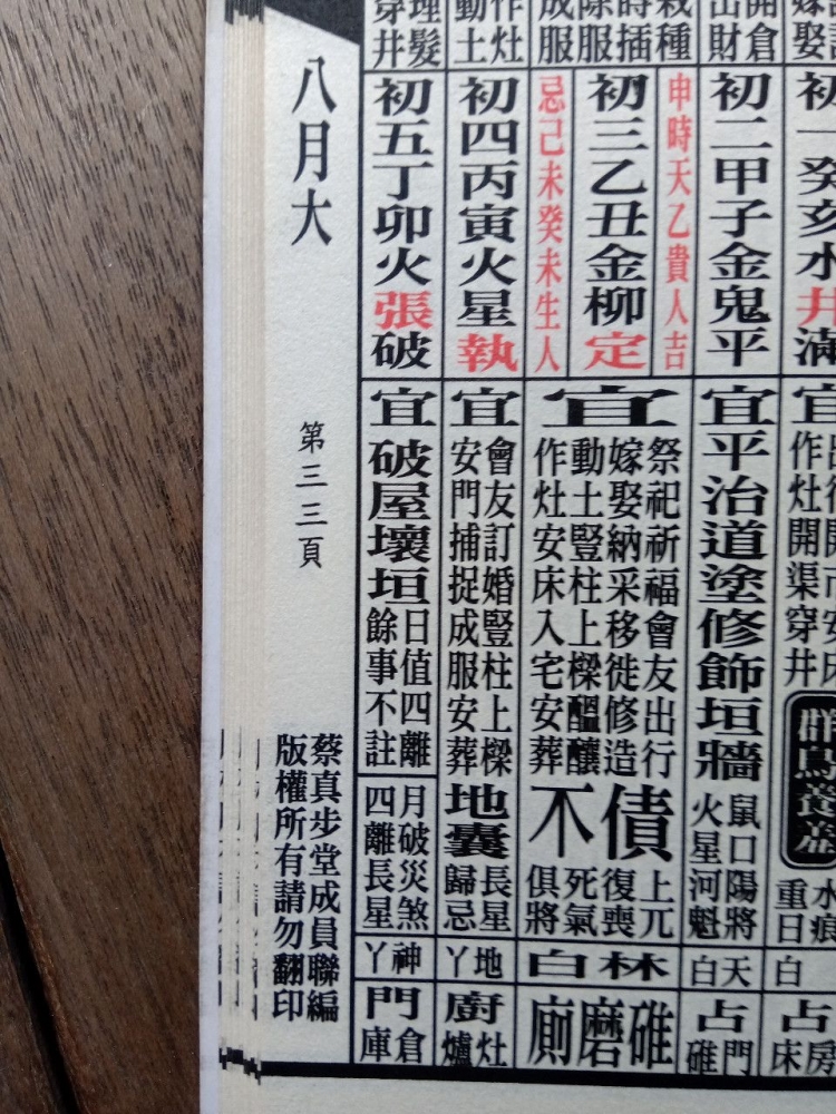 Bagian buku Tong Shu yang bertuliskan 日值四離餘事不宜 Pada Tanggal 21 September 2020 | Foto : Fredric Chia 