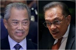 Muhyiddin Yassin (kiri) dan Anwar Ibrahim (kanan). foto reuters dipublikasikan kompas.com