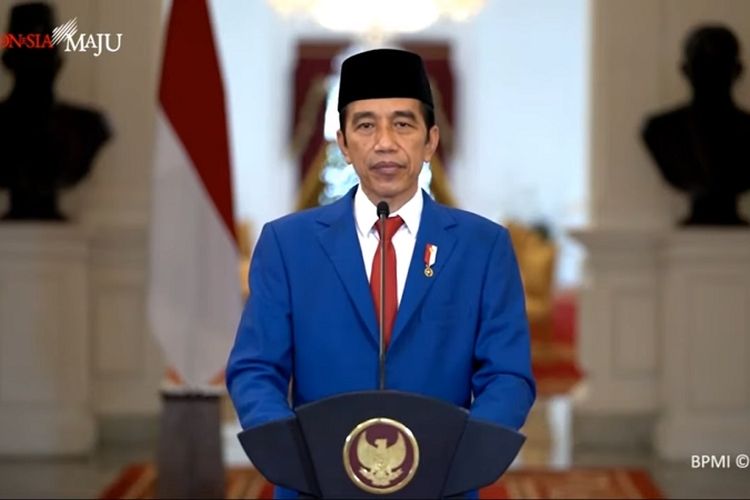 Presiden Joko Widodo menyampaikan pidato secara virtual dalam Sidang Majelis Umum PBB, Rabu (24/9/2020) pagi waktu Indonesia atau Selasa (23/9/2020) malam waktu New York, Amerika Serikat. (TANGKAP LAYAR VIDEO PIDATO PRESIDEN JOKOWI/SEKRETARIAT KABINET)