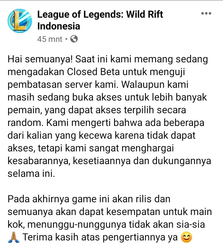 pernyataan dari LoL WildRift terkait dengan Closed Beta