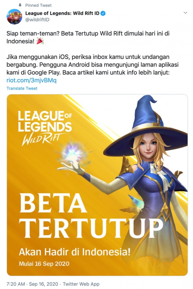 Closed Beta Wild Rift Indonesia 16 September