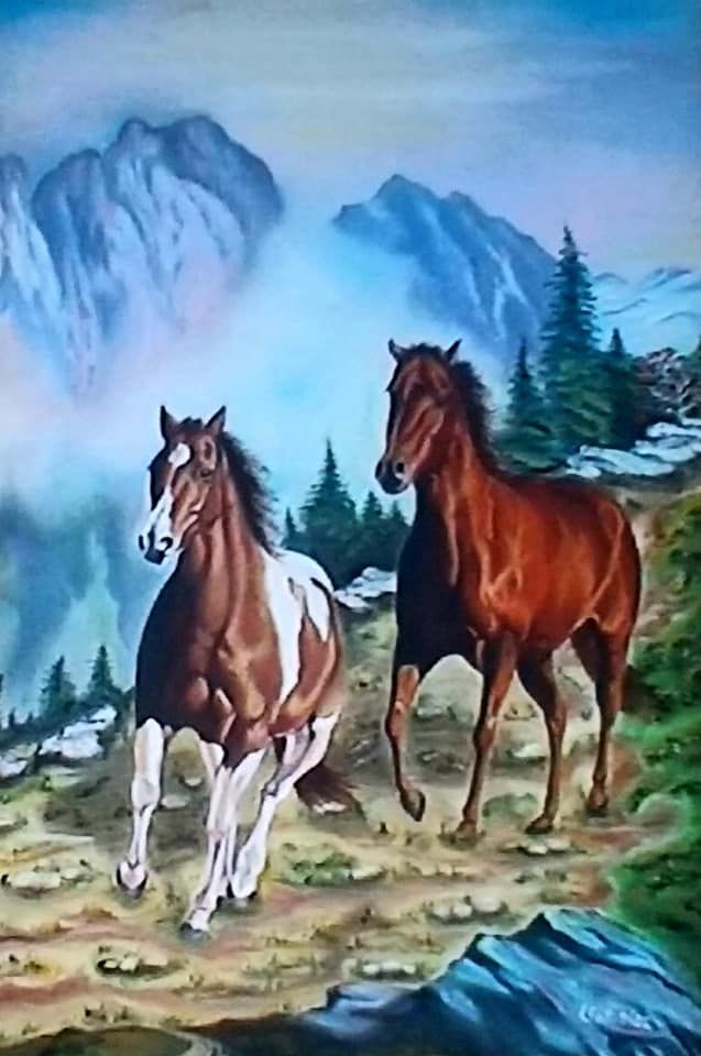 Dokumentasi pribadi | Lukisan kuda ibu, serombongan, dengan warna warni cerah membuat bahagia .....
