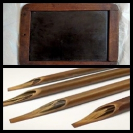 Atas: sabak dan bawah: alat tulis kalam (Foto: Makalah Pak Mannofri) 