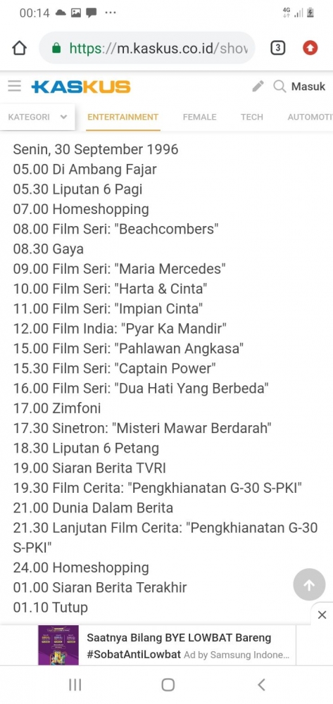 Jadwal acara TV SCTV, tangkapan layar m.kaskus.co.id. dokpri