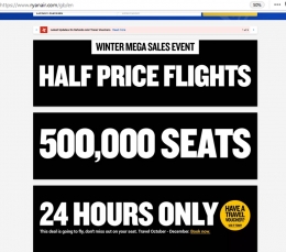 Promo Ryanair. Sumber: tangkapan layar dari laman Ryanair.