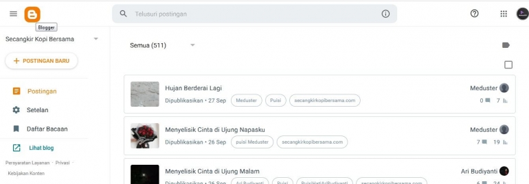 Tangkapan layar Google -- Dashboard Secangkir Kopi Bersama (dokpri)