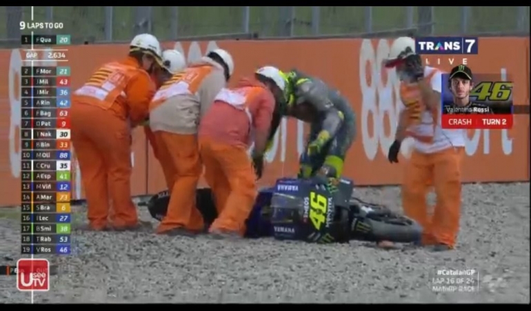 Rossi crash. Gambar: Motogp/Trans7/Useetv