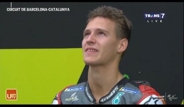 Quartararo pasti diharapkan dapat mengantarkan lagu kebangsaan Prancis berkumandang di Le Mans. Gambar: Motogp/Trans7/Useetv