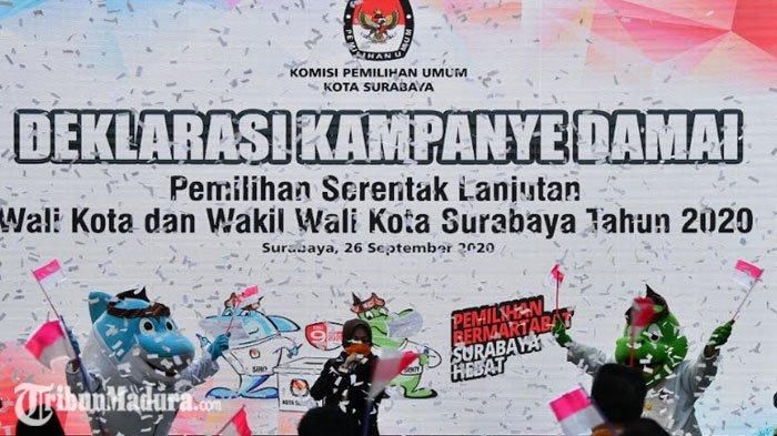 Ikon Sura dan Baya ikut meramaikan deklarasi damai di Hotel Singgasana Surabaya, Sabtu (26/9/2020). TRIBUNMADURA.COM/SUGIHARTO