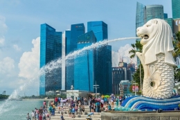 Ilustrasi patung Merlion yang ikonik di Singapura. (Sumber gambar: SHUTTERSTOCK via kompas.com)