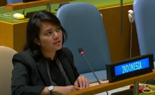 Silvany Austin Pasaribu, delegasi Indonesia di Sidang Majelis Umum PBB (Sumber: Youtube PBB)