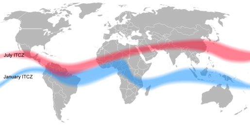 ITCZ/Sumber : wikipedia.org/wiki/File:ITCZ_january-july.png 