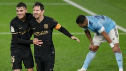 Messi kembali membawa Barcelona memenangkan laga. Kali ini mereka menang 3-0 atas Celta Vigo (Foto Skysports.com)