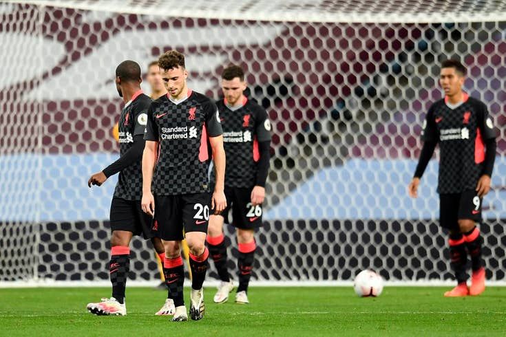 Jota (20) mungkin terlihat tak percaya dengan apa yang dialami Liverpool di markas Aston Villa. Gambar: Getty Images via Standard.co.uk