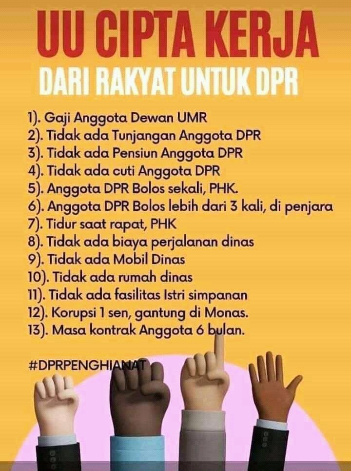 Rakyat Ciptakan Uu Cipta Kerja Untuk Balas Dpr Isinya Poin Tuntutan Rakyat Setuju Kompasiana Com