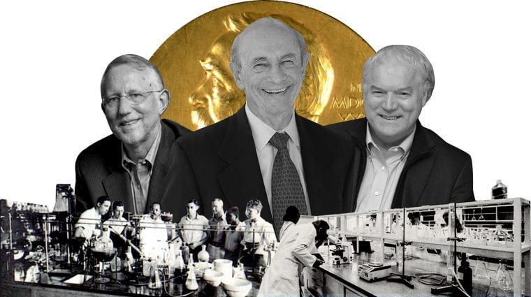 Pemenang hadiah nobel bidang medicine tahun 2020 : Harvey Alter, Michael Houghton, and Charles Rice. Photo. Getty Images