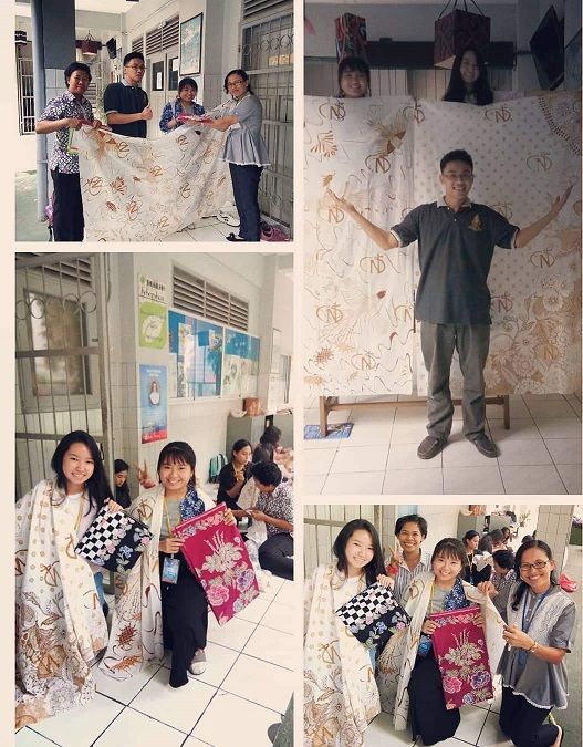 Siswa siswi Notre dame membuat Batik dibimbing Bp Bambang (dok pri)