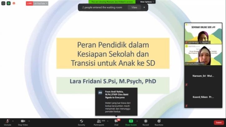 Penyampaian materi dari Lara Fridani, S.Psi., M.Psych., PhD (Dokumentasi pribadi, hasil screenshot)
