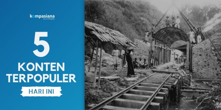 (Koleksi: Tropenmuseum/ Arbeiders poseren bij een in aanbouw zijnde spoorwegtunnel in de bergen)