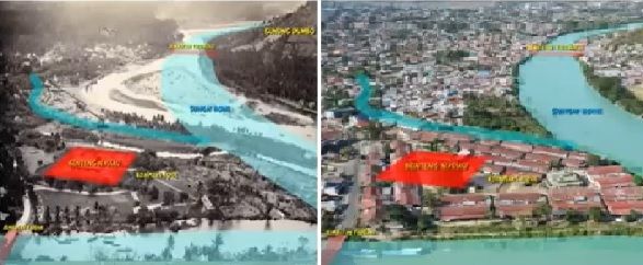 Kondisi lanskap Gorontalo tahun 1920 (kiri) dan sekarang (kanan). Sumber: Irfan/Balar Sulut