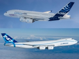 Kolase foto Airbus A380 & Boeing 747. Sumber: www.airbus.com & boeing dreamscape/wikimedia