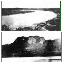 Ilustrasi gambar pemukiman di daerah perairan sungai Mahakam | Dokumen diedit dari milik ANRI