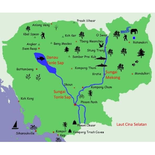 Posisi dan Hubungan Danau Tonl Sap, Sungai Tonl Sap, Sungai Mekong dan Laut Cina Selatan/Sumber: Adventure Cambodia