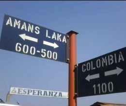 Plang jalan Amans Laka di Kota Puerto Esperanza, Argentina (penakatolik.com)