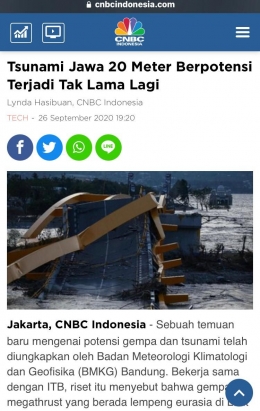 Tangkapan layar dari laman CNBCIndonesia tsunami jawa