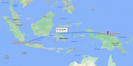 Rute domestik non-stop terjauh di Indonesia. Sumber: tangkapan layar google map
