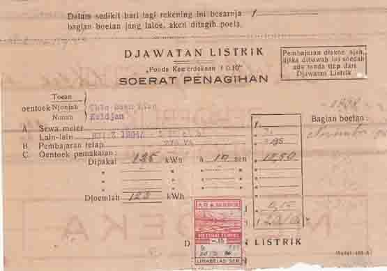 Tagihan Listrik dari Djawatan Listrik (facebook/@nvaniemprobolinggo)