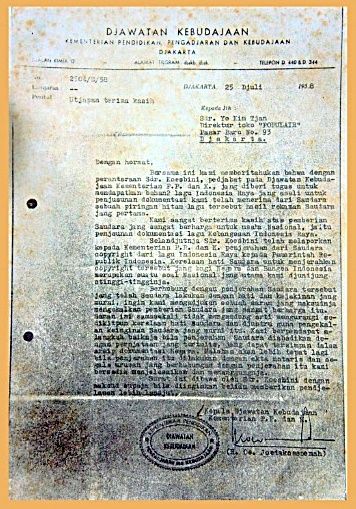 Surat dari Djawatan Kebudajaan (Foto: makalah Pak Udaya Halim)