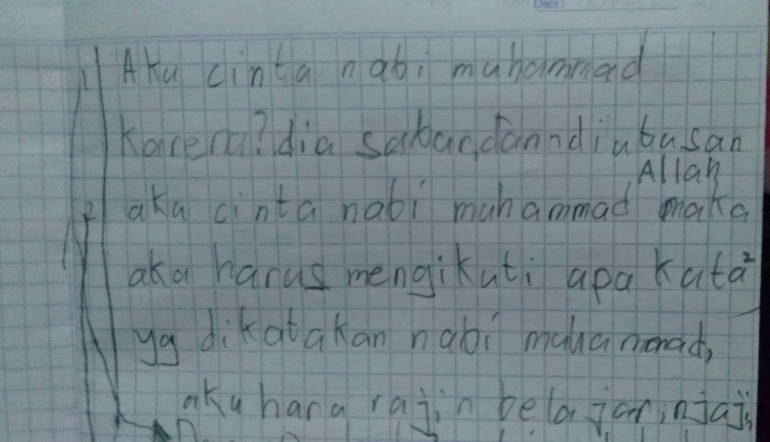 Tulisan mungil salah satu anak akan cintanya pada Nabi Muhammad SAW- dokpri