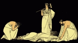 Pembunuhan Agamemnon, ilustrasi dari Stories from the Greek Tragedians oleh Alfred Church, 1897 (Sumber foto: wikipedia.org / public domain)