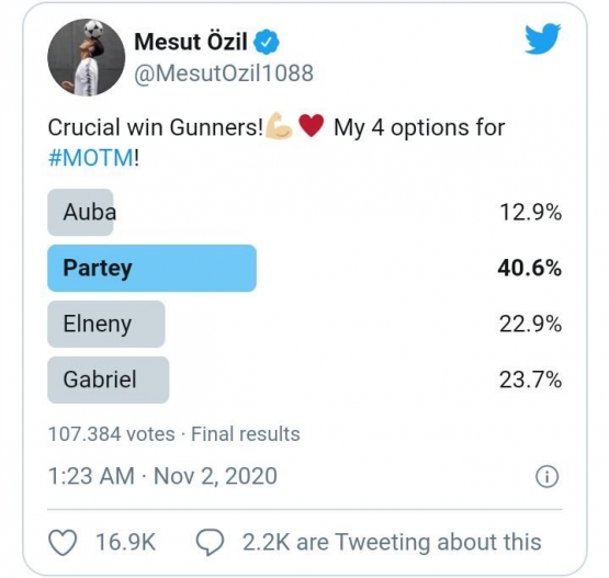 Salah satu cuitan Ozil di akun medsosnya. Gambar: Twitter/MesutOzil1088