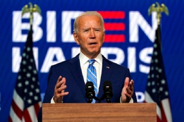 Calon Presiden Partai Demokrat Joe Biden yang di ambang kemenangan Pilpres 2020 berbicara di kota kediamannya, Wilmington, Delaware, Rabu (4/11/2020). Sumber: AP