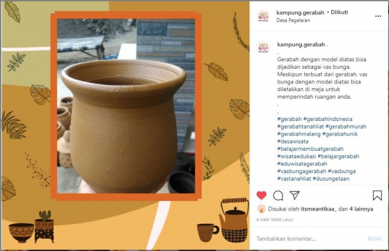 Salah Satu Konten yang telah di Upload di Instagram Kampung Gerabah (Instagram/kampung.gerabah